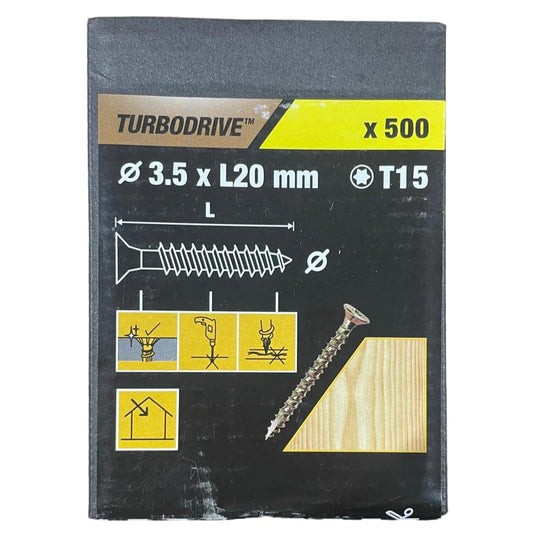 Turbodrive Wood Screws T15 (Dia)3.5 x (L)20 mm, Pack of 500