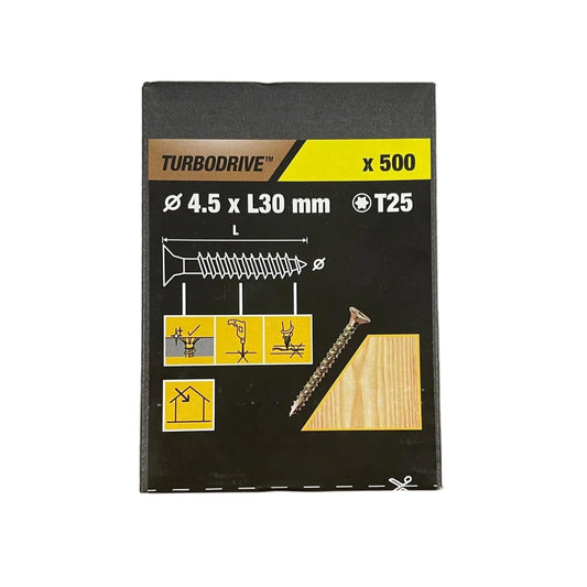 Turbodrive Wood Screws T25 (Dia)4.5 x (L)30 mm, Pack of 500