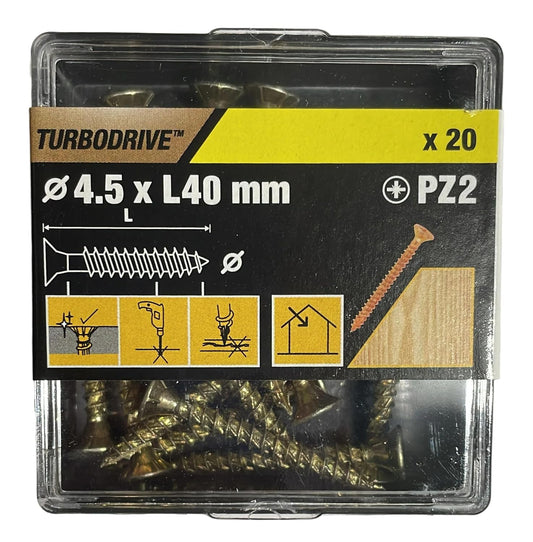 Turbodrive 4.5 x L40mm PZ2 Screws, Pack of 20