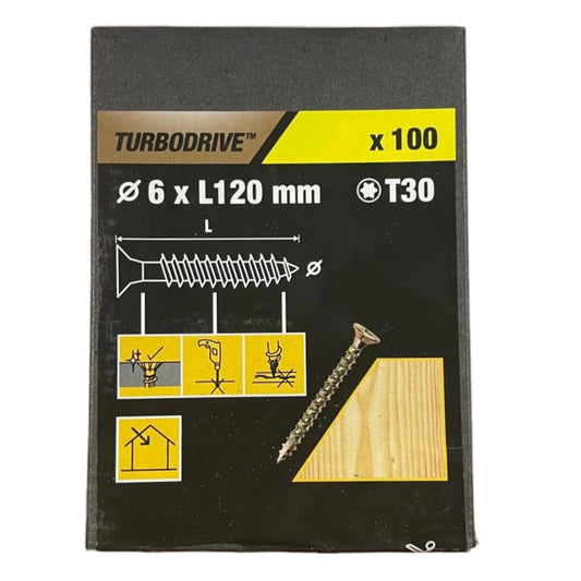 Turbodrive Wood Screws T30 (Dia) 6 X (L)120 mm, Pack of 100