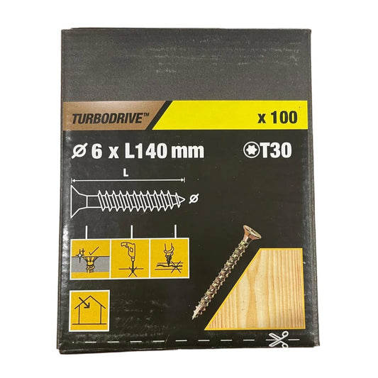 Turbodrive Wood Screws T30, 6 mm Diameter x 140 mm Length, Pack of 100