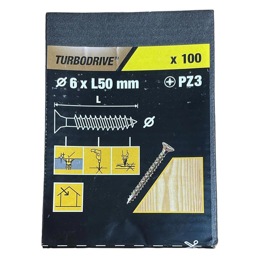 Turbodrive PZ3 Wood Screws, (Dia)6 x (L)50 mm, Pack of 100