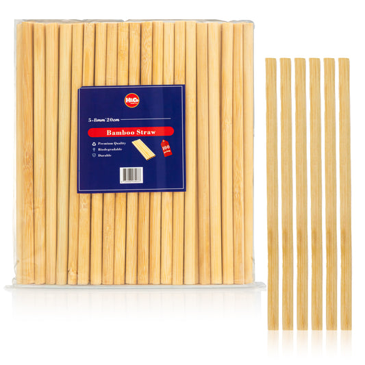 H&Co 100 Premium Bamboo Straws, 20 cm, 5-8 mm, Biodegradable, Reusable, 100% Eco-Friendly, for Smoothies and Juices (Pack of 100)