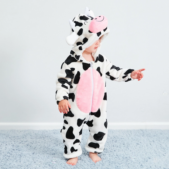 Unisex Baby Romper Jumpsuits Winter Flannel Cow Baby Animal Costume