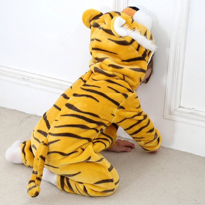 Stripe Flannel Clothes Winter Boys/Girls' Rompers Baby Onesie Tiger Hooded Jumpsuit Infant