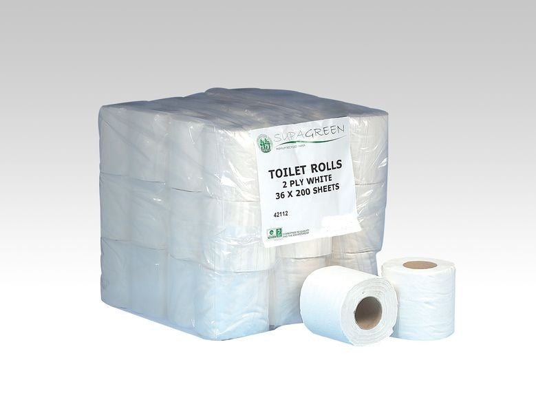 Recycled Toilet Rolls 2-ply white perforated tissue - 320 sheets per roll